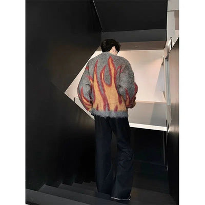 Woo Flames Detail Mohair Cardigan-korean-fashion-Cardigan-Woo's Closet-OH Garments