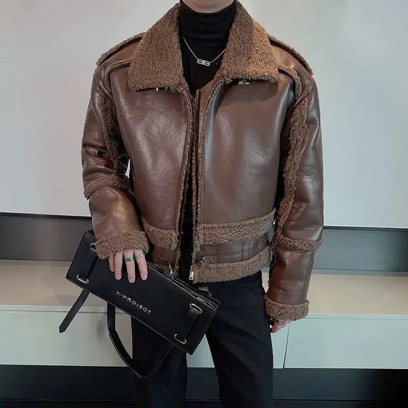 Woo Fleece Lined Buckle PU Leather Jacket-korean-fashion-Jacket-Woo's Closet-OH Garments