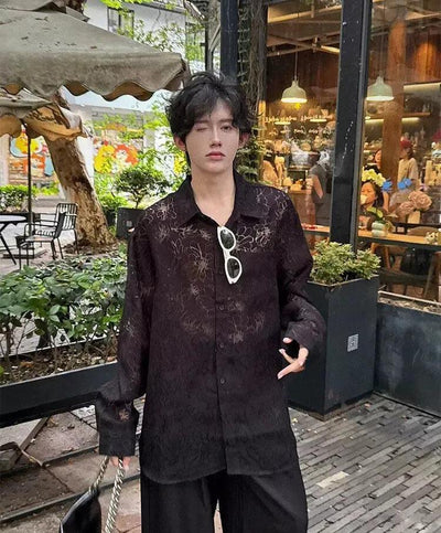 Woo Floral Pattern Sheer Shirt-korean-fashion-Shirt-Woo's Closet-OH Garments