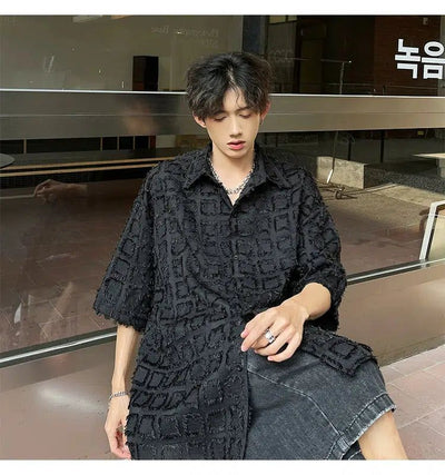 Woo Fuzzy Textured Short Sleeve Shirt-korean-fashion-Shirt-Woo's Closet-OH Garments