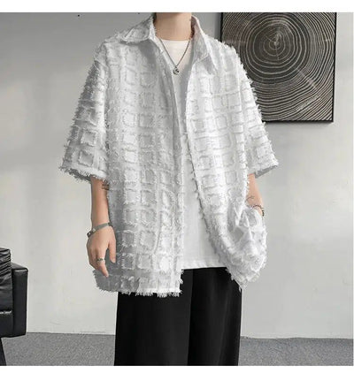 Woo Fuzzy Textured Short Sleeve Shirt-korean-fashion-Shirt-Woo's Closet-OH Garments