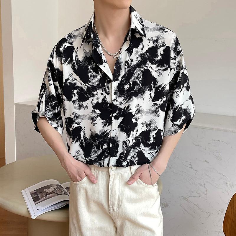 Woo Ink Explosion Buttoned Shirt-korean-fashion-Shirt-Woo's Closet-OH Garments