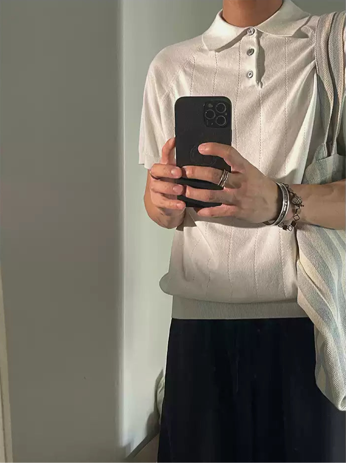 Woo Jacquard Slim Fit Polo-korean-fashion-Polo-Woo's Closet-OH Garments