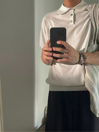 Woo Jacquard Slim Fit Polo-korean-fashion-Polo-Woo's Closet-OH Garments