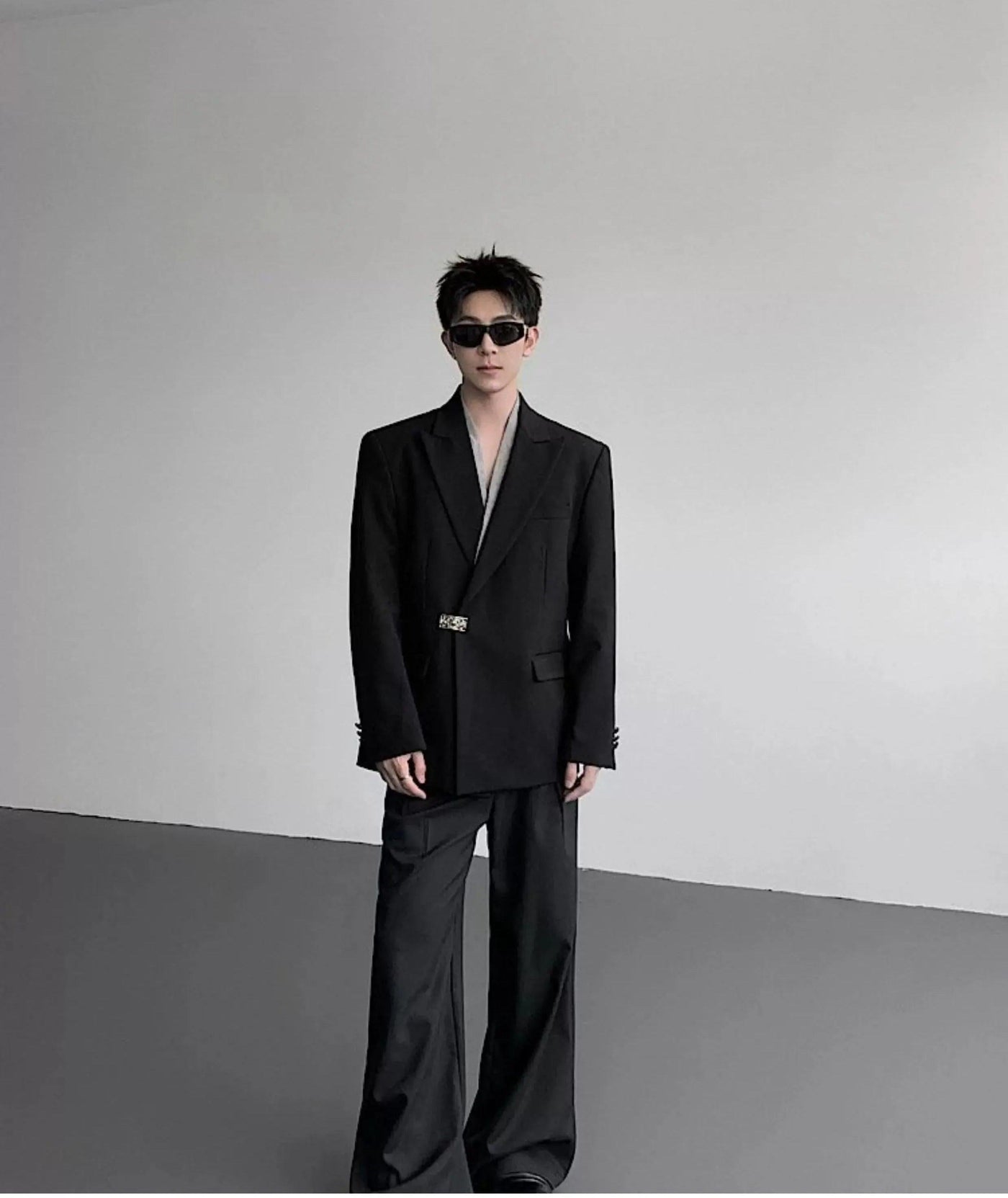 Woo Layered Metal Buckled Blazer-korean-fashion-Blazer-Woo's Closet-OH Garments