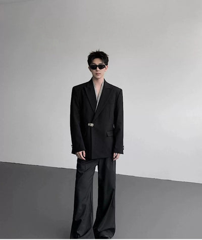 Woo Layered Metal Buckled Blazer-korean-fashion-Blazer-Woo's Closet-OH Garments