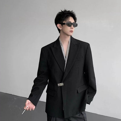 Woo Layered Metal Buckled Blazer-korean-fashion-Blazer-Woo's Closet-OH Garments