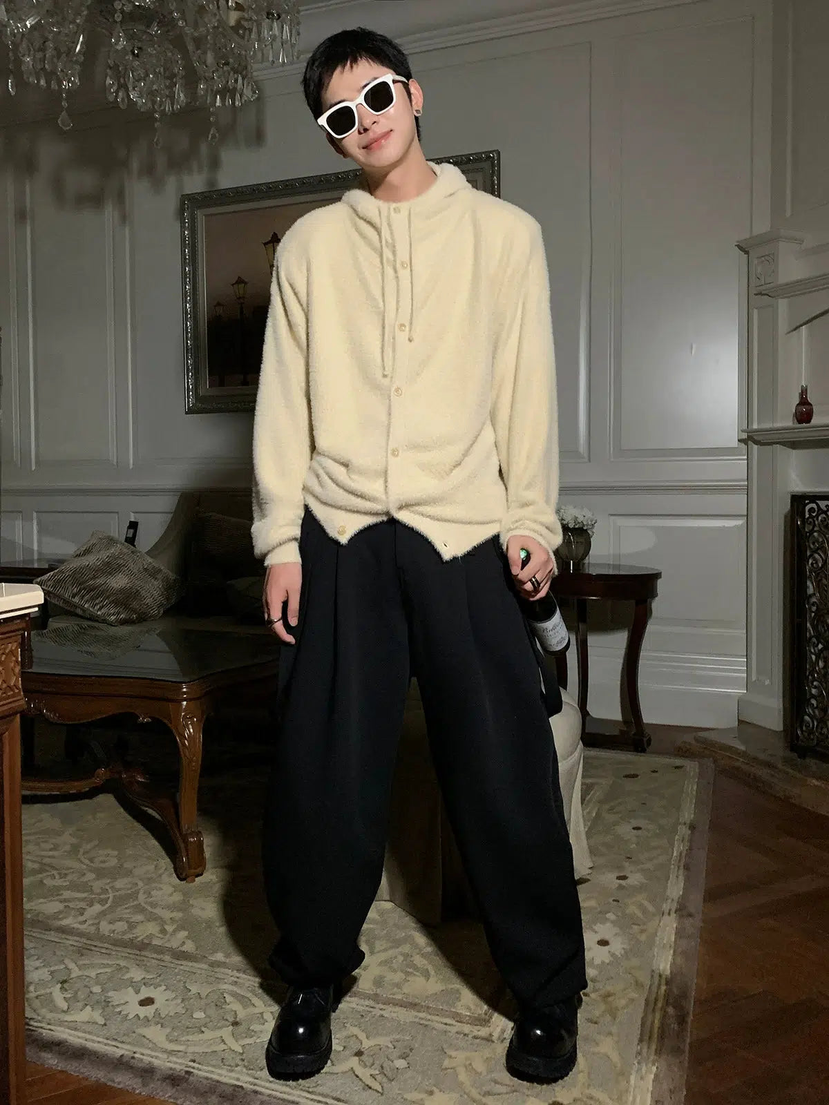 Woo Light Fuzzy Buttoned Knit Cardigan-korean-fashion-Cardigan-Woo's Closet-OH Garments