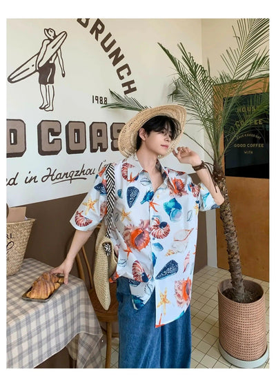 Woo Marine Life Graphic Print Shirt-korean-fashion-Shirt-Woo's Closet-OH Garments