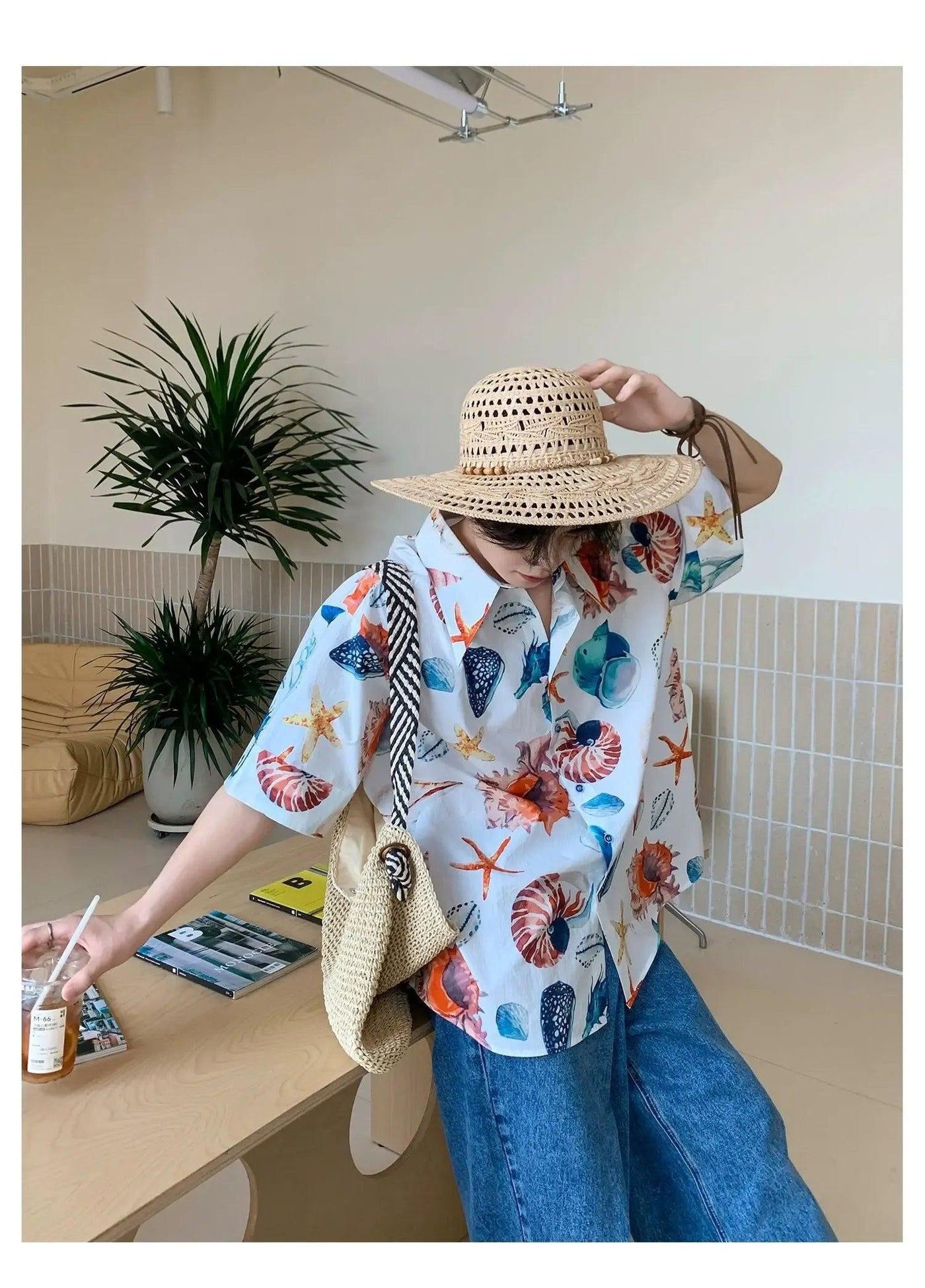Woo Marine Life Graphic Print Shirt-korean-fashion-Shirt-Woo's Closet-OH Garments
