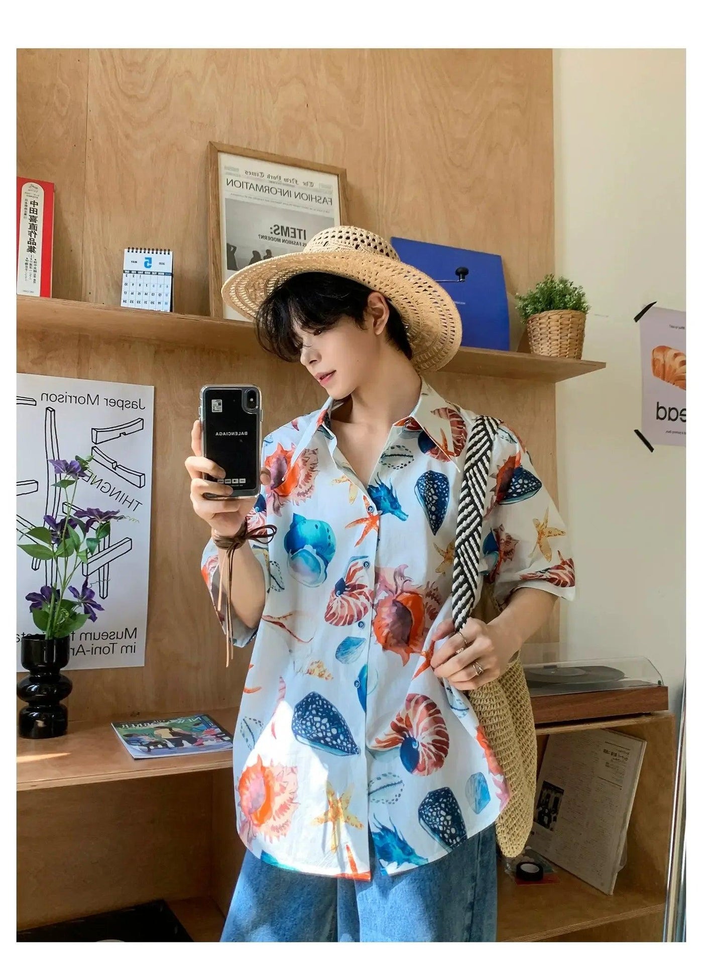 Woo Marine Life Graphic Print Shirt-korean-fashion-Shirt-Woo's Closet-OH Garments