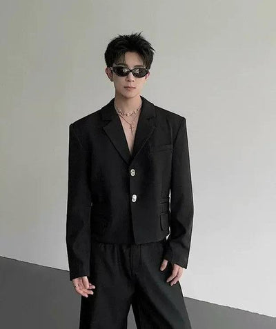 Woo Metal Buttoned Shoulder Pad Blazer-korean-fashion-Blazer-Woo's Closet-OH Garments