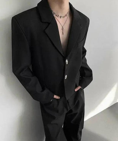 Woo Metal Buttoned Shoulder Pad Blazer-korean-fashion-Blazer-Woo's Closet-OH Garments