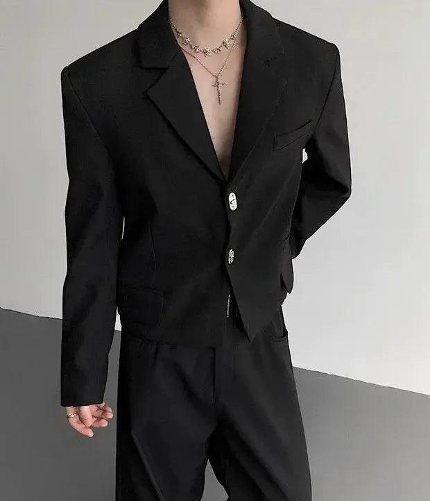 Woo Metal Buttoned Shoulder Pad Blazer-korean-fashion-Blazer-Woo's Closet-OH Garments
