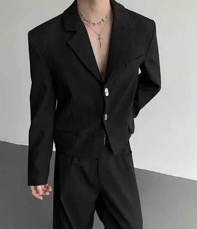 Woo Metal Buttoned Shoulder Pad Blazer-korean-fashion-Blazer-Woo's Closet-OH Garments