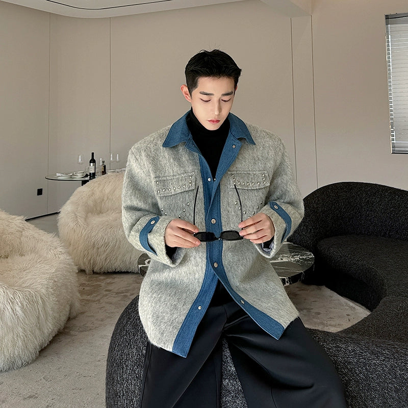 Woo Metal Buttons Spliced Contrast Denim Jacket-korean-fashion-Jacket-Woo's Closet-OH Garments