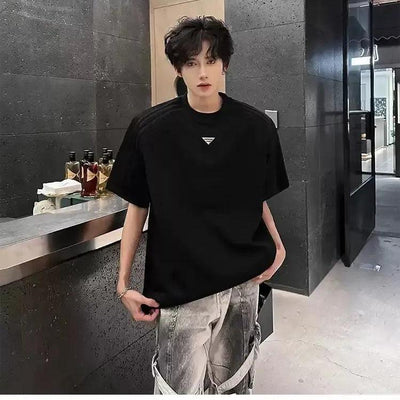 Woo Metallic Label Shoulder Pad T-Shirt-korean-fashion-T-Shirt-Woo's Closet-OH Garments