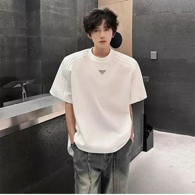 Woo Metallic Label Shoulder Pad T-Shirt-korean-fashion-T-Shirt-Woo's Closet-OH Garments