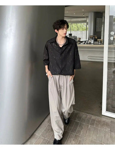 Woo Metallic Textured Short Sleeve Shirt-korean-fashion-Shirt-Woo's Closet-OH Garments