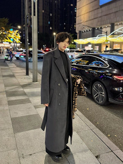 Woo Minimal Notch Lapel Long Coat-korean-fashion-Long Coat-Woo's Closet-OH Garments