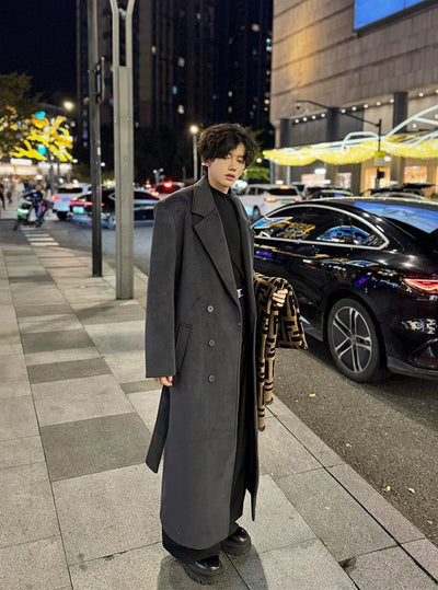 Woo Minimal Notch Lapel Long Coat-korean-fashion-Long Coat-Woo's Closet-OH Garments