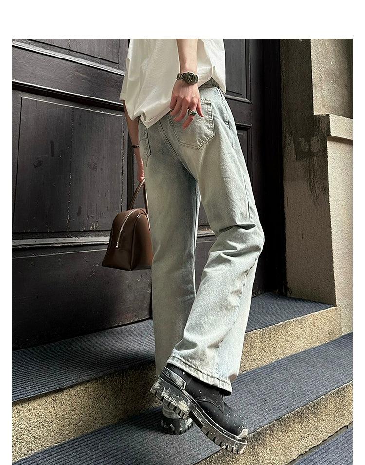 Woo Minimal Splatters Straight Jeans-korean-fashion-Jeans-Woo's Closet-OH Garments