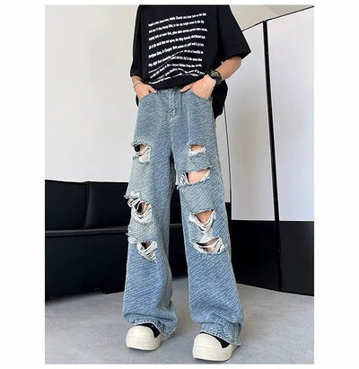 Woo Multi-Ripped Loose Jeans-korean-fashion-Jeans-Woo's Closet-OH Garments