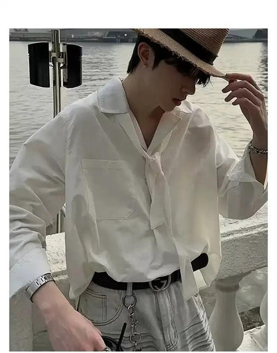 Woo Oversized Neck Tie Shirt-korean-fashion-Shirt-Woo's Closet-OH Garments