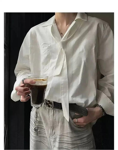 Woo Oversized Neck Tie Shirt-korean-fashion-Shirt-Woo's Closet-OH Garments