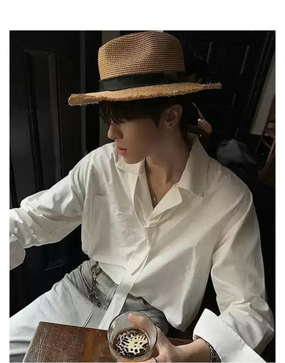 Woo Oversized Neck Tie Shirt-korean-fashion-Shirt-Woo's Closet-OH Garments