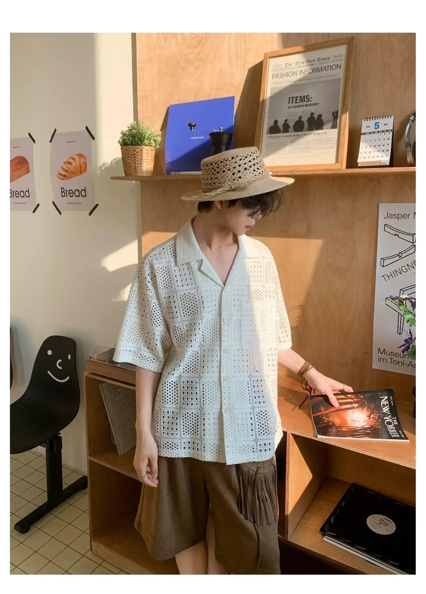 Woo Pattern Textured Short Sleeve Shirt-korean-fashion-Shirt-Woo's Closet-OH Garments