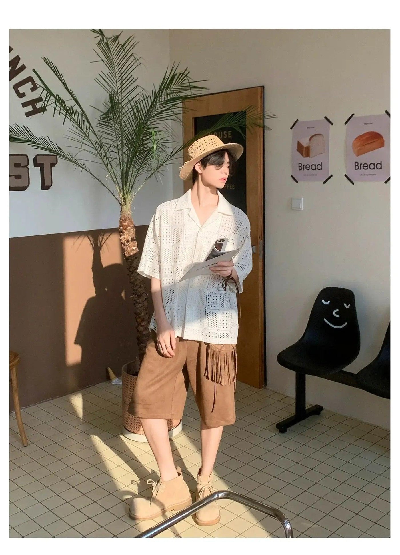 Woo Pattern Textured Short Sleeve Shirt-korean-fashion-Shirt-Woo's Closet-OH Garments