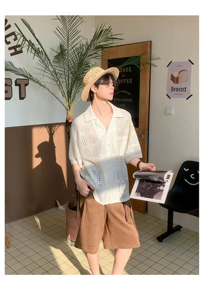Woo Pattern Textured Short Sleeve Shirt-korean-fashion-Shirt-Woo's Closet-OH Garments