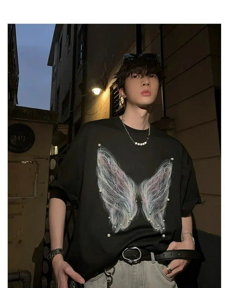 Woo Pearl Butterfly Graphic T-Shirt-korean-fashion-T-Shirt-Woo's Closet-OH Garments