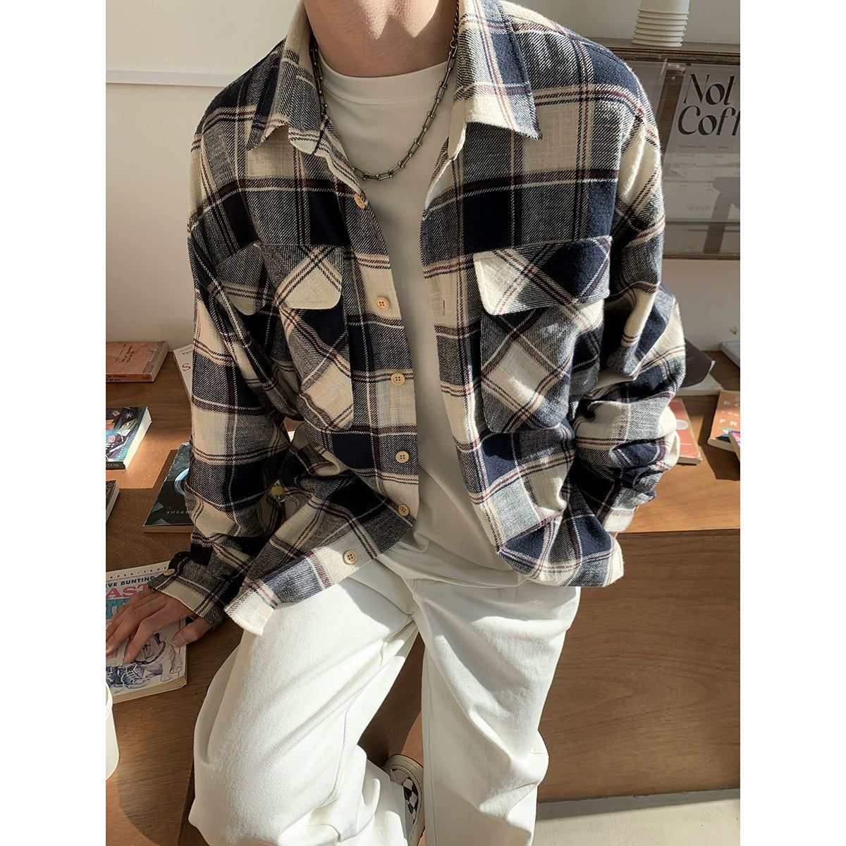 Woo Plaid Buttoned Flannel Shirt-korean-fashion-Shirt-Woo's Closet-OH Garments