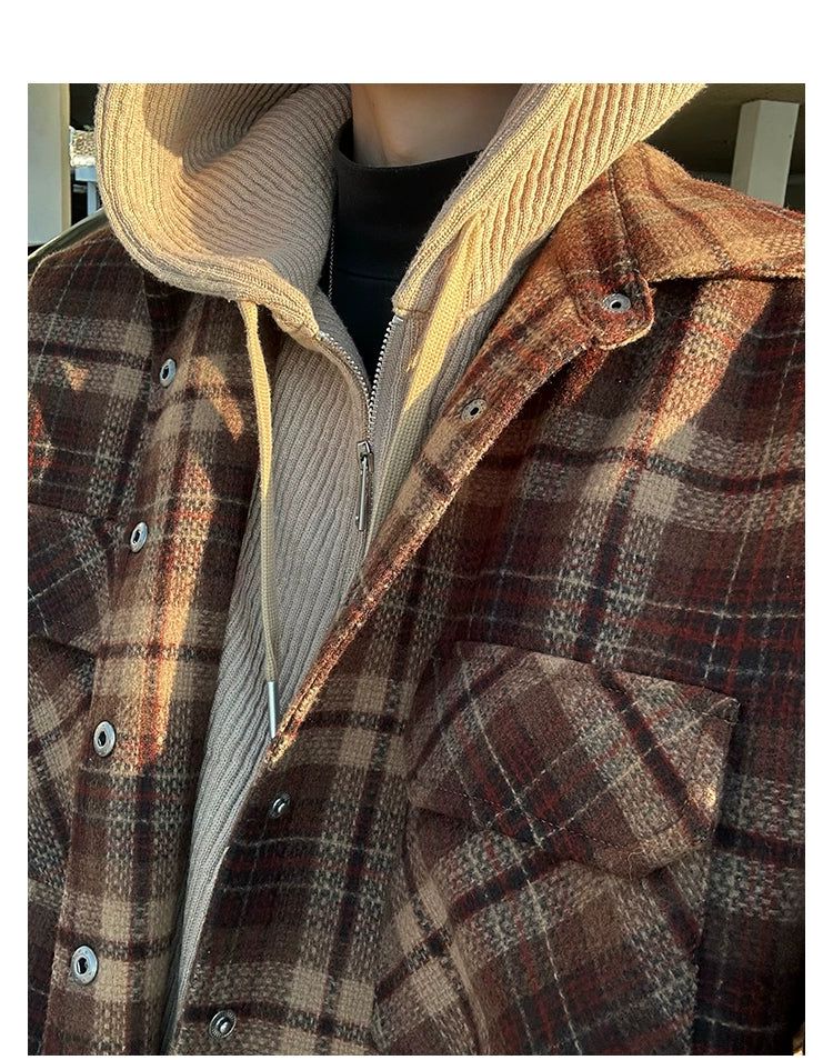 Woo Plaid Layer Hooded Jacket-korean-fashion-Jacket-Woo's Closet-OH Garments