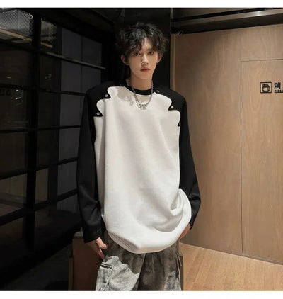 Woo Shoulder Pad Contrast Long Sleeve T-Shirt-korean-fashion-T-Shirt-Woo's Closet-OH Garments