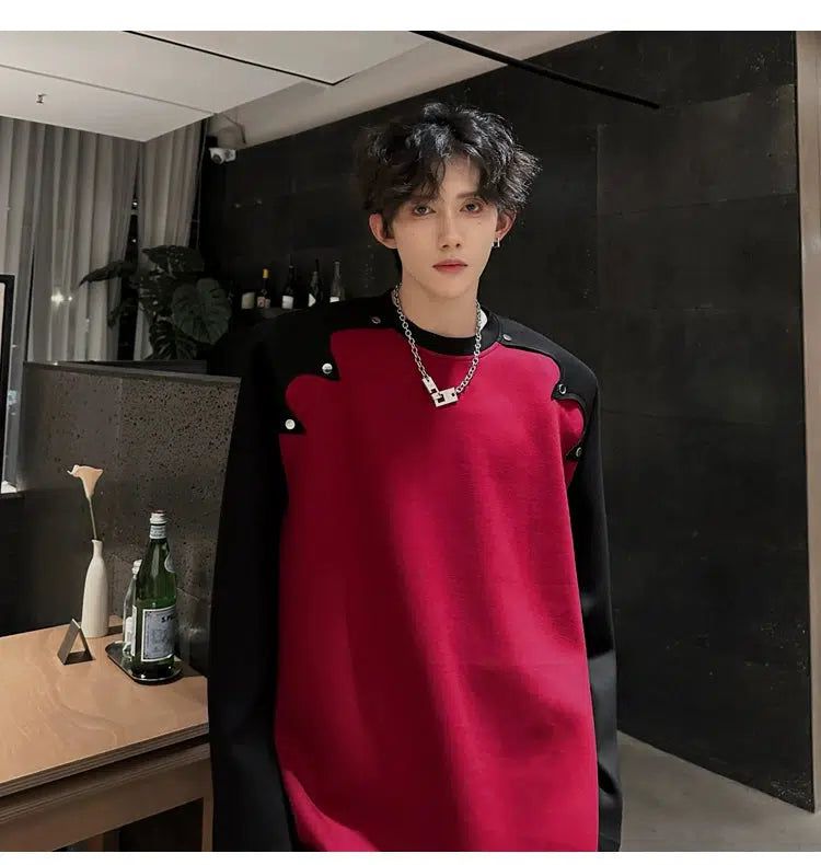 Woo Shoulder Pad Contrast Long Sleeve T-Shirt-korean-fashion-T-Shirt-Woo's Closet-OH Garments