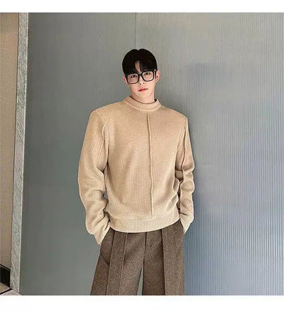 Woo Shoulder Pad Mockneck Sweater-korean-fashion-Sweater-Woo's Closet-OH Garments