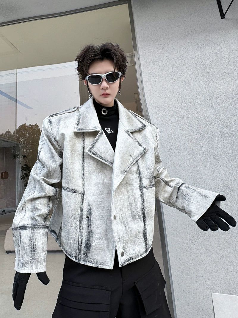 Woo Smudges Detail PU Leather Jacket-korean-fashion-Jacket-Woo's Closet-OH Garments