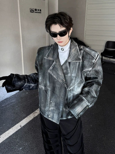 Woo Smudges Detail PU Leather Jacket-korean-fashion-Jacket-Woo's Closet-OH Garments