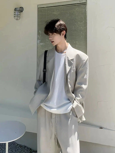 Woo Solid Flap Pocket Blazer & Drawstring Pants Set-korean-fashion-Clothing Set-Woo's Closet-OH Garments