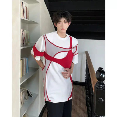 Woo Spliced Contrast Shoulder Pad T-Shirt-korean-fashion-T-Shirt-Woo's Closet-OH Garments