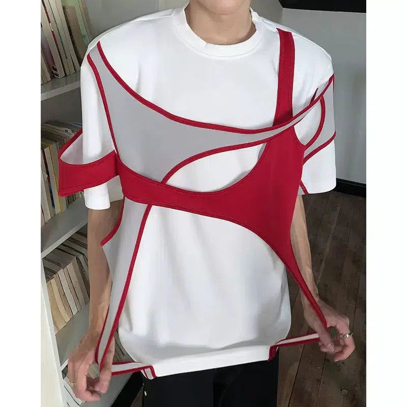 Woo Spliced Contrast Shoulder Pad T-Shirt-korean-fashion-T-Shirt-Woo's Closet-OH Garments