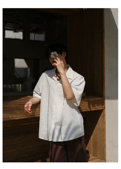 Woo Spliced Lace Detail Shirt-korean-fashion-Shirt-Woo's Closet-OH Garments