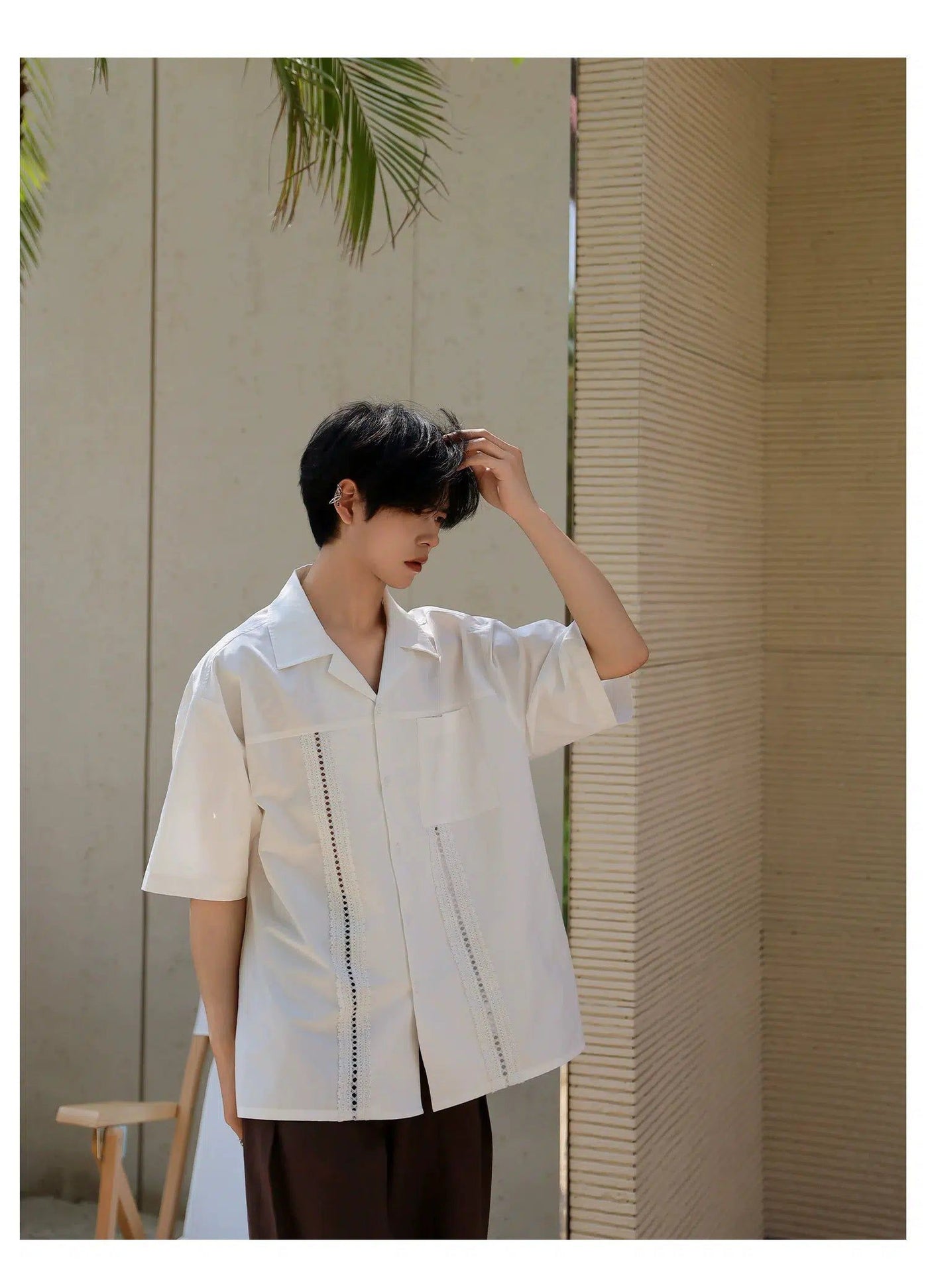 Woo Spliced Lace Detail Shirt-korean-fashion-Shirt-Woo's Closet-OH Garments