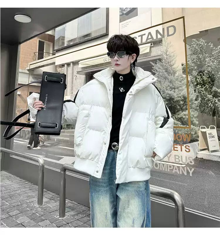 Woo Stand Collar Spliced Contrast Puffer Jacket-korean-fashion-Jacket-Woo's Closet-OH Garments