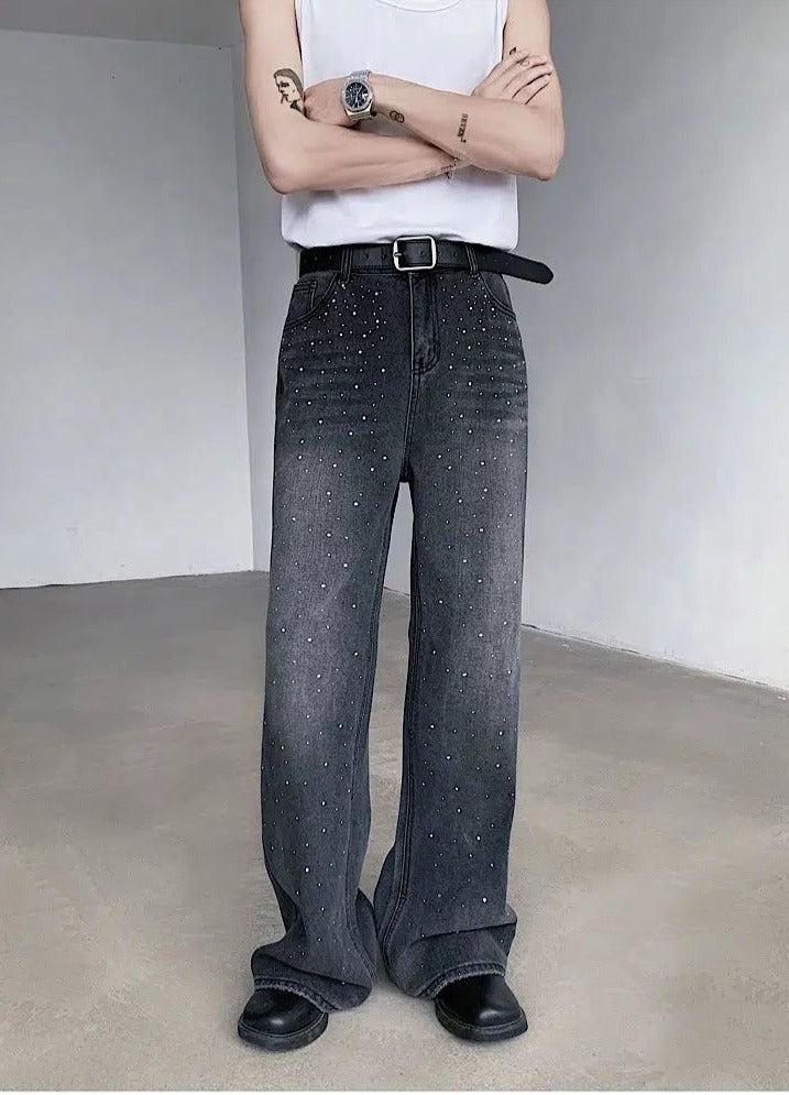 Woo Star Dust Rhinestone Jeans-korean-fashion-Jeans-Woo's Closet-OH Garments