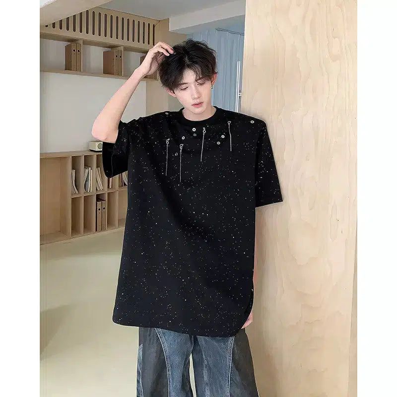 Woo Starry Chain Detail T-Shirt-korean-fashion-T-Shirt-Woo's Closet-OH Garments