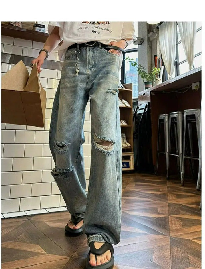 Woo Straight Wash Ripped Jeans-korean-fashion-Jeans-Woo's Closet-OH Garments